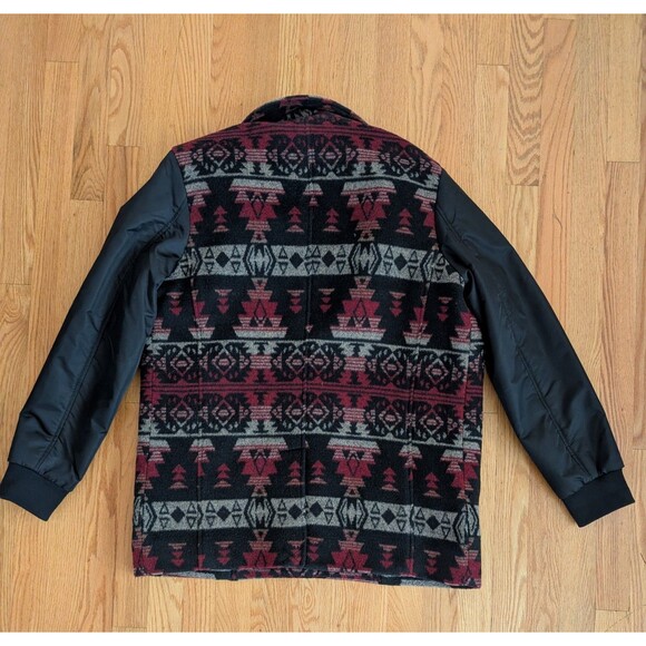 Sun Stone Southwestern Red Black Small Wool Blend Pea Coat Jacket Aztec Winter - Picture 8 of 11